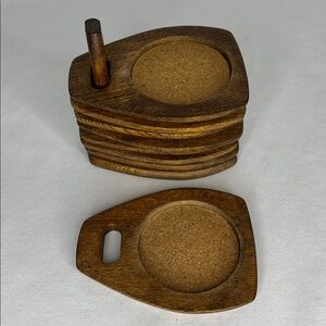 Vintage Woodcrest By Styson Set of 8 Wood Cork Coasters Mid Century MCM Japan